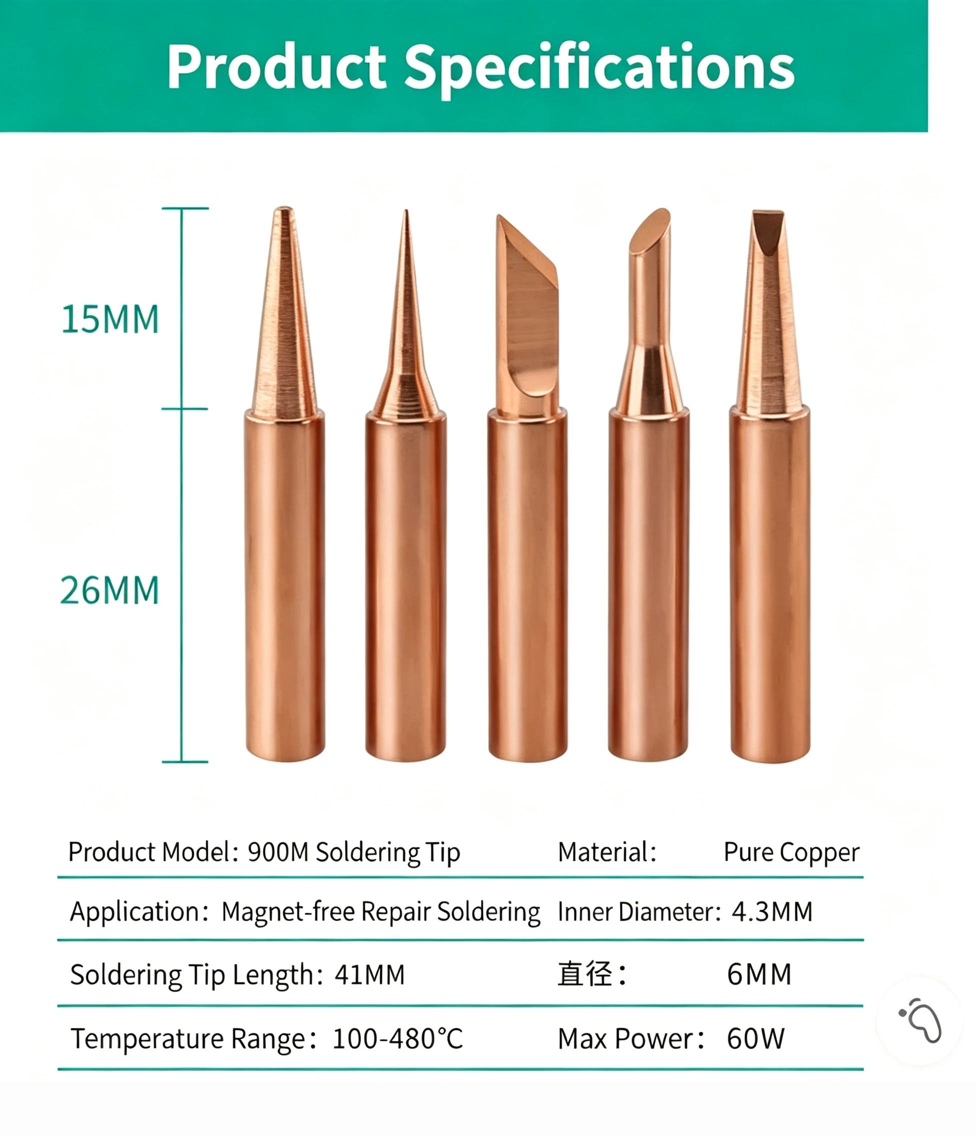 Original Soldering Iron Tip Pure Copper 900M Soldering Iron Head Set Inside Hot Bare Copper Electric Soldering Iron Welding Tool