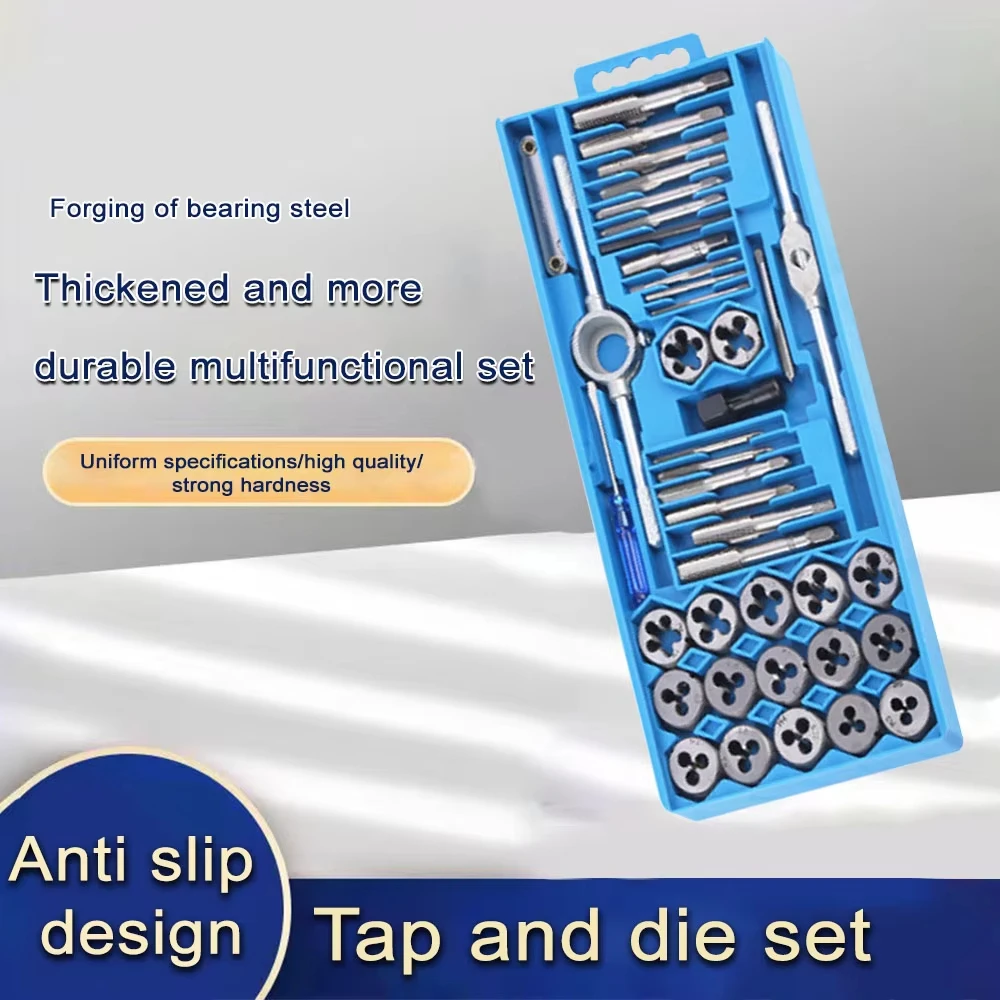 40 PC Tap Die Set Alloy Steel Professional Metric Threading Hand Tools for Thread Repair Automotive Workshop Includes Tap Wrench