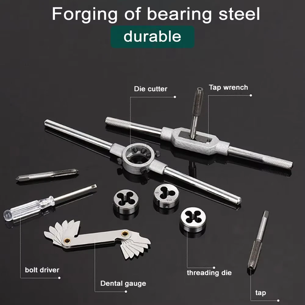 40 PC Tap Die Set Alloy Steel Professional Metric Threading Hand Tools for Thread Repair Automotive Workshop Includes Tap Wrench