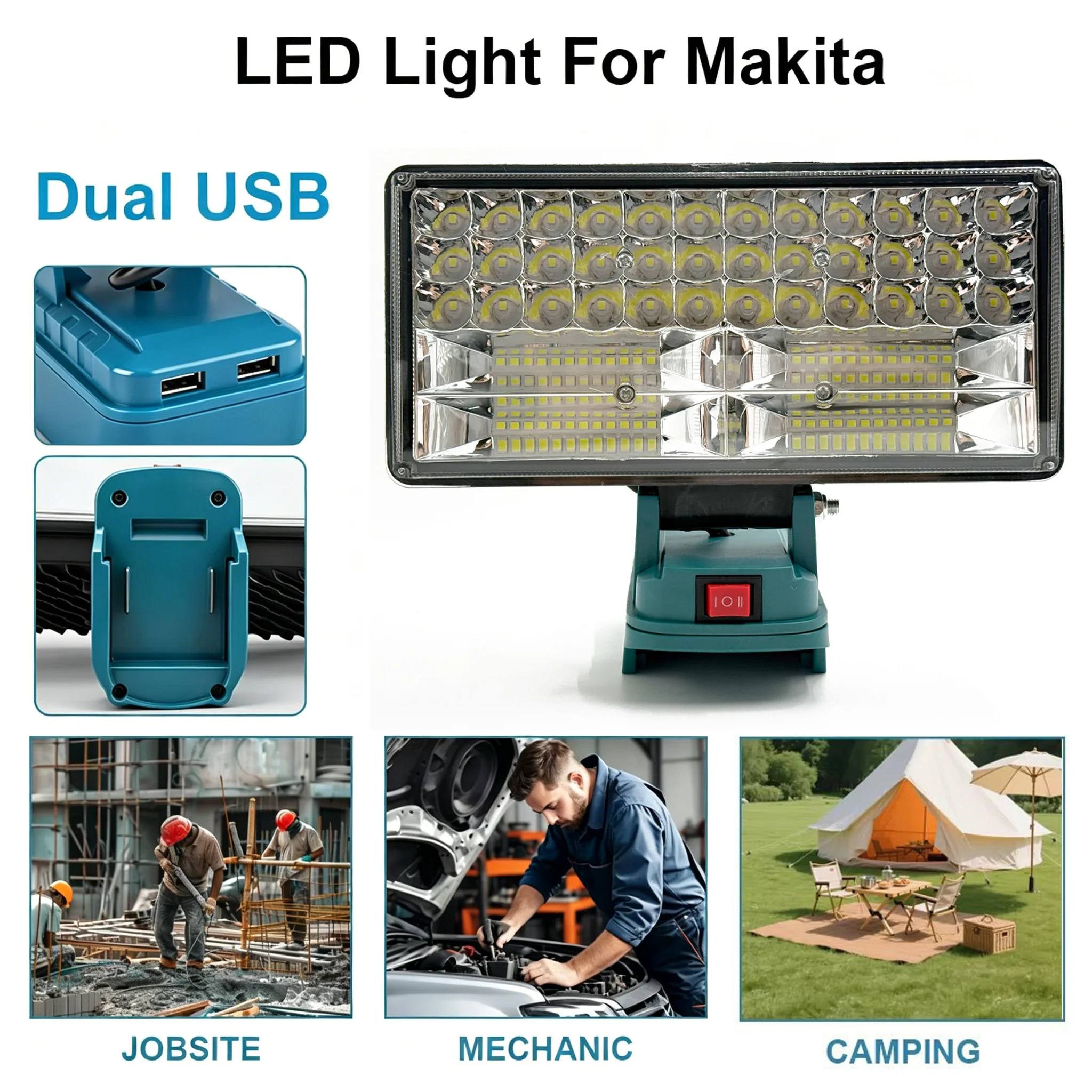 LED Work Lights for Makita 18V Lithium Battery Handheld Lamp Spotlights Flashlight Hand Lantern 2 USB Charger Power Tool Parts