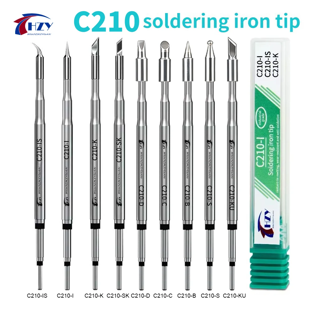 HZY C210 Series Soldering Iron Tips C210-K/SK/I/IS/D/C/B/S/KU/U Welding Iron Head for JBC Sugon T26 T26D T3602 Soldering Station