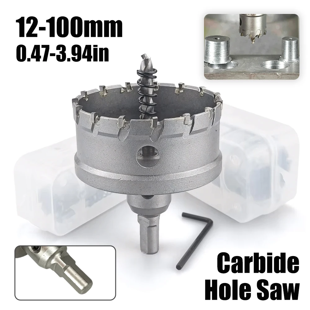 1Pc TCT Hole Saw, 12‑100mm Tungsten Carbide Tipped Hole Cutter for Cutting & Drilling Metal, Stainless Steel, Alloy Steel