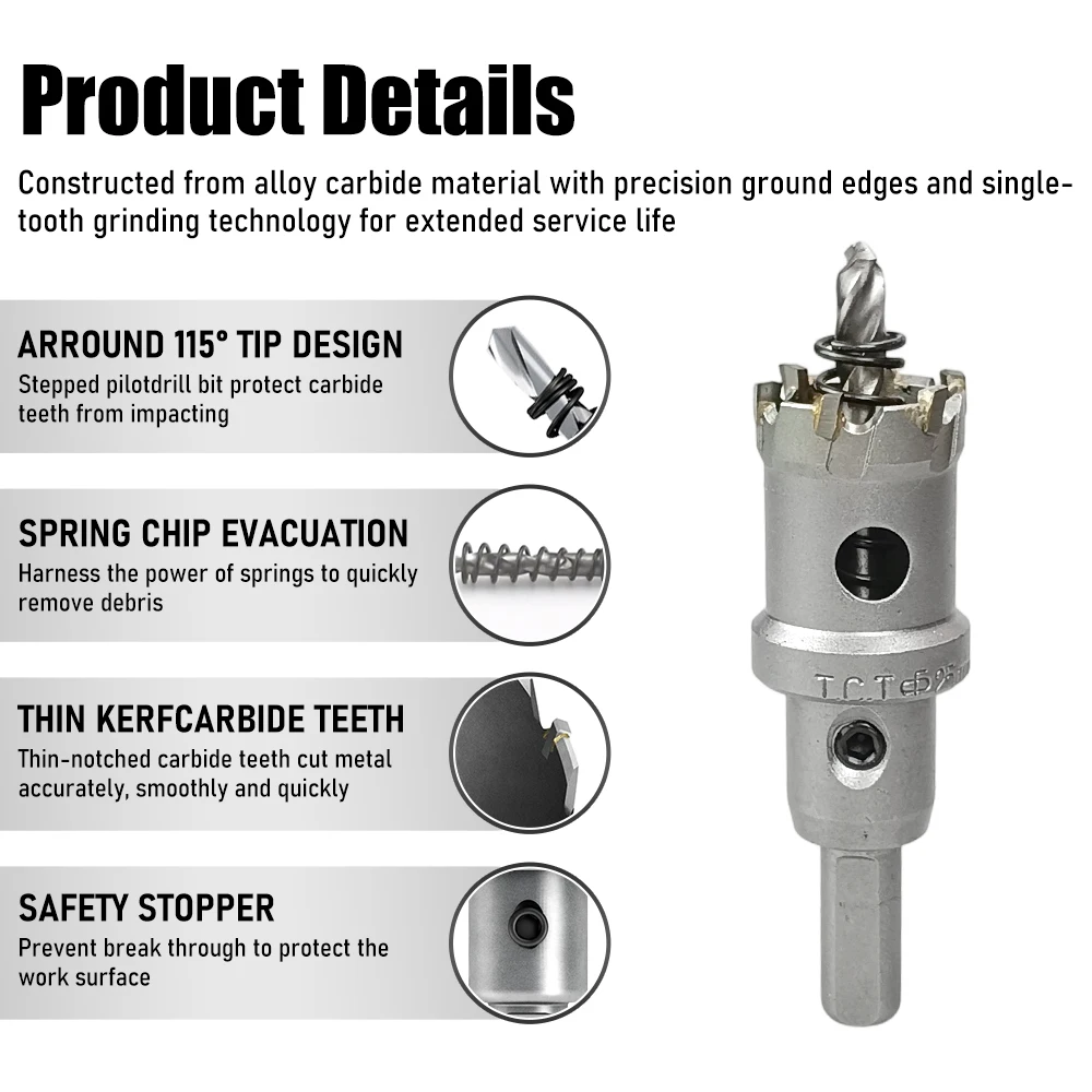 1Pc TCT Hole Saw, 12‑100mm Tungsten Carbide Tipped Hole Cutter for Cutting & Drilling Metal, Stainless Steel, Alloy Steel