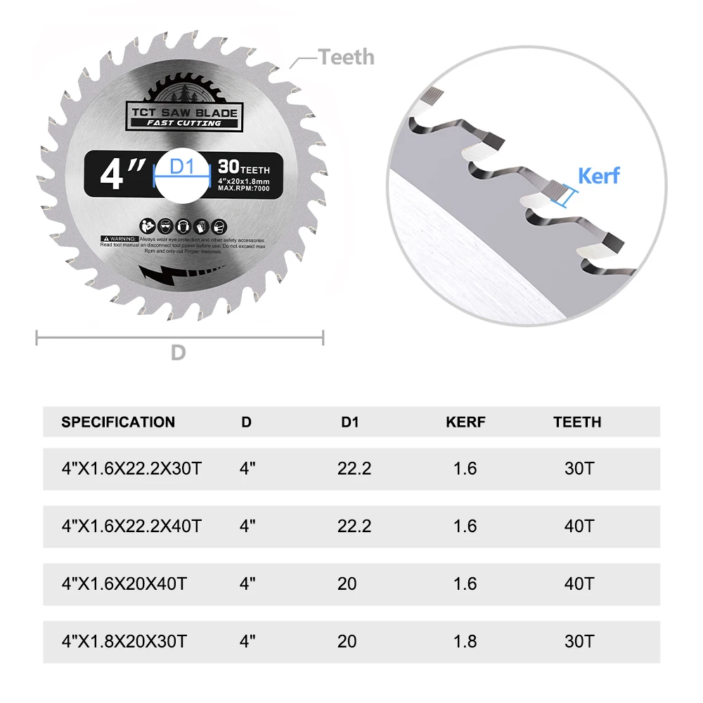 XCAN 4 inch 100mm Circular Saw Blade 30T 40T Wood Cutting Disc For Wood Plastic Metal Carbide Cutting Tools with 20/22.2mm Arbor