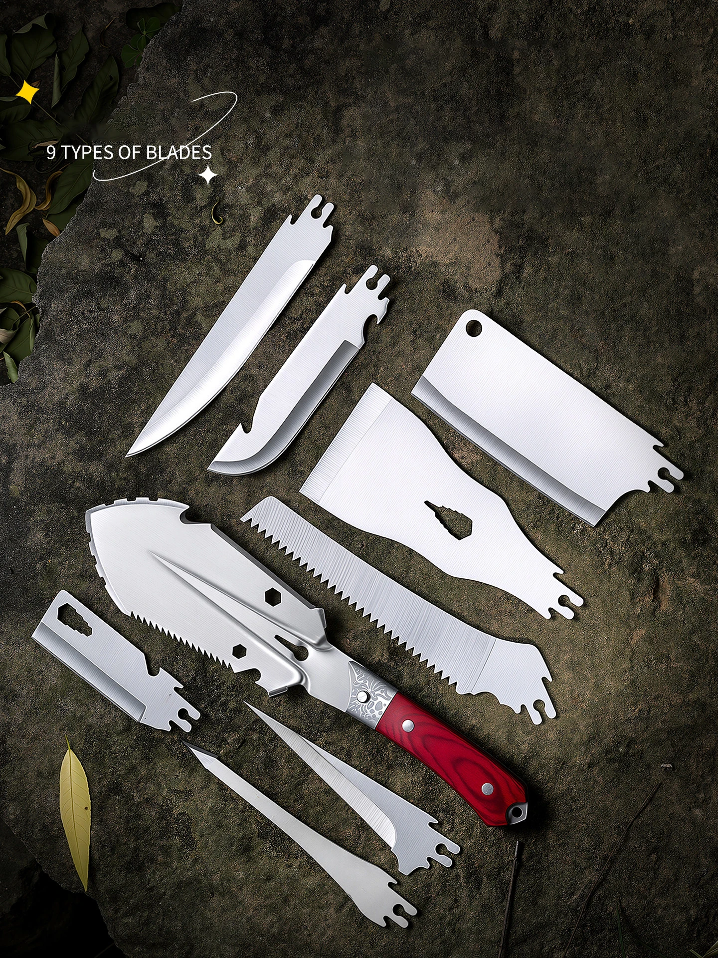 Stainless Steel Multi Tool Set Portable Camping Kit Outdoor Survival Universal Handle Knife Car Home Shovel Saw Bottle Opener
