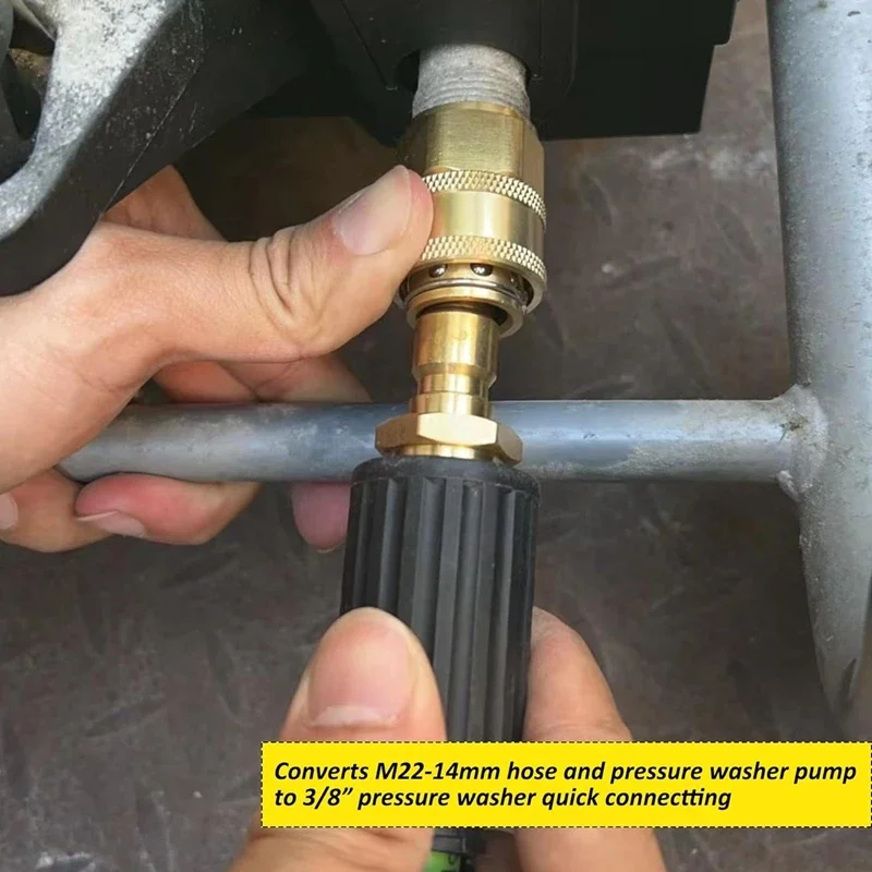 Pressure Washer Quick Connect Kit M22 14mm to 3/8 Hose Fitting, Brass 5000PSI Adapter Set for Power Washer Gun Hose Pump