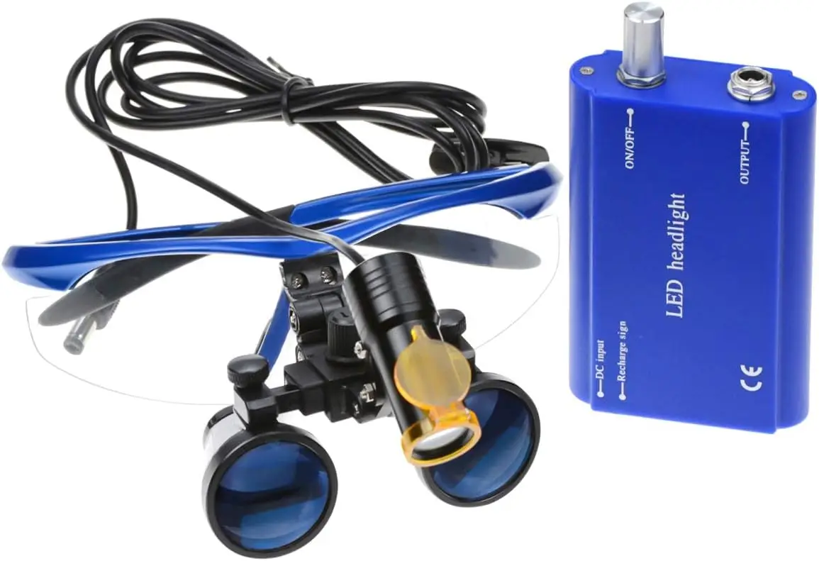 High Power 2.5X 3.5X Loupes Magnifier with 5W LED Headlight Plug in Clip Filter Light and Aluminum Protection Box