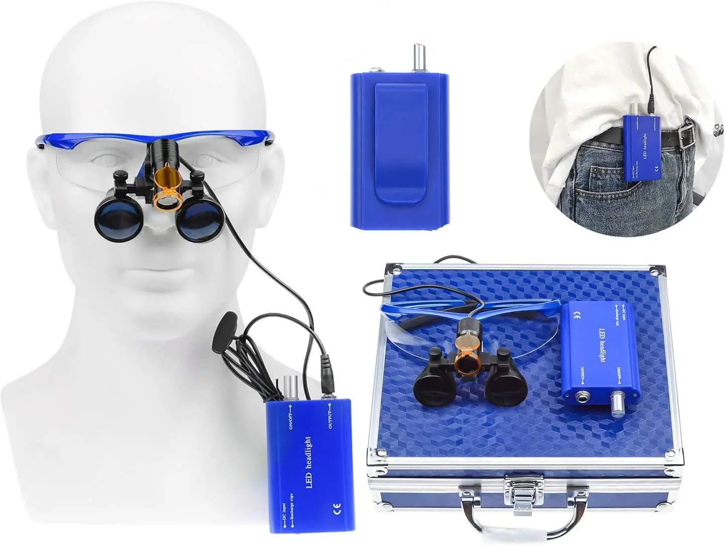 High Power 2.5X 3.5X Loupes Magnifier with 5W LED Headlight Plug in Clip Filter Light and Aluminum Protection Box