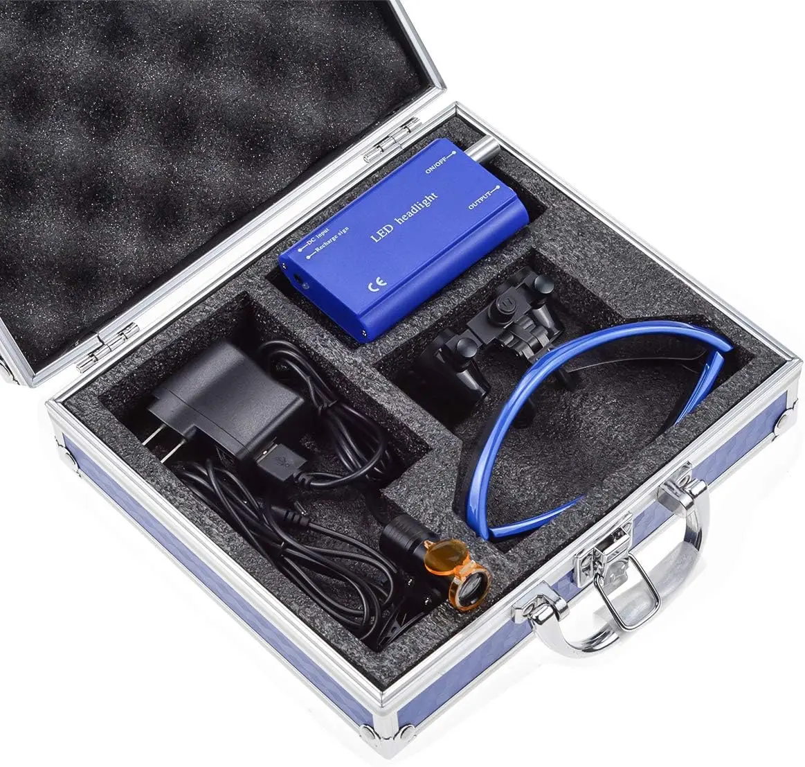High Power 2.5X 3.5X Loupes Magnifier with 5W LED Headlight Plug in Clip Filter Light and Aluminum Protection Box