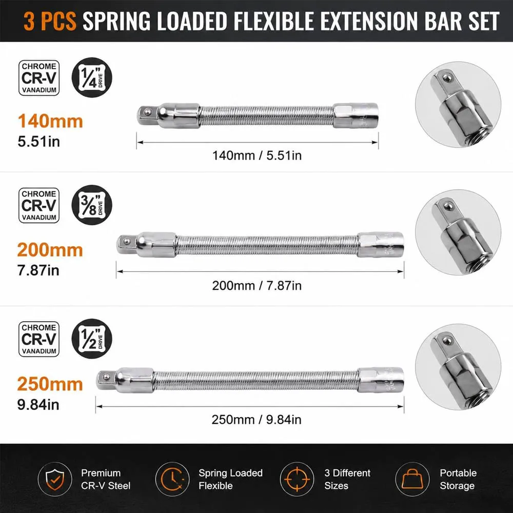 Electric Wrench Sleeve Universal Extension Rod Bendable Flexible Extension Bar Shaft Set 1/4 3/8 1/2 Socket Wrenches Drive Head