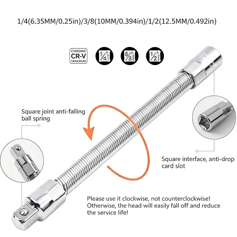 Electric Wrench Sleeve Universal Extension Rod Bendable Flexible Extension Bar Shaft Set 1/4 3/8 1/2 Socket Wrenches Drive Head