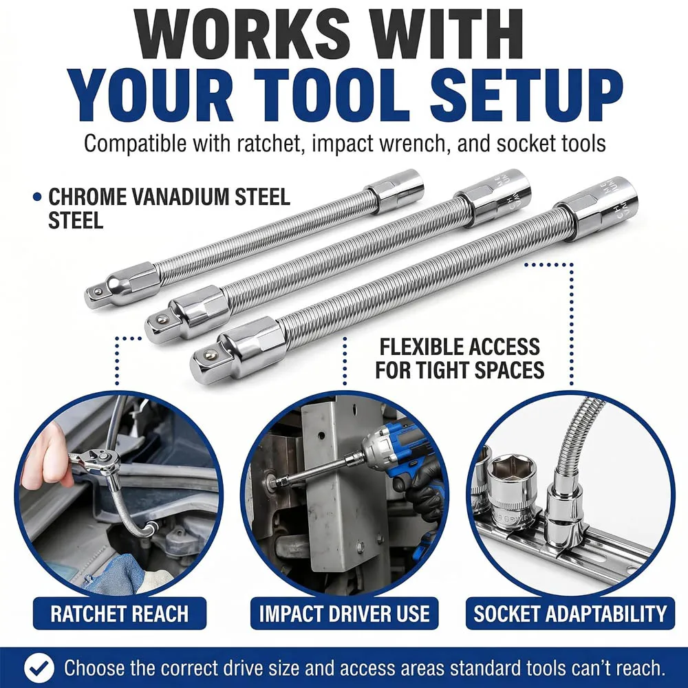 Electric Wrench Sleeve Universal Extension Rod Bendable Flexible Extension Bar Shaft Set 1/4 3/8 1/2 Socket Wrenches Drive Head