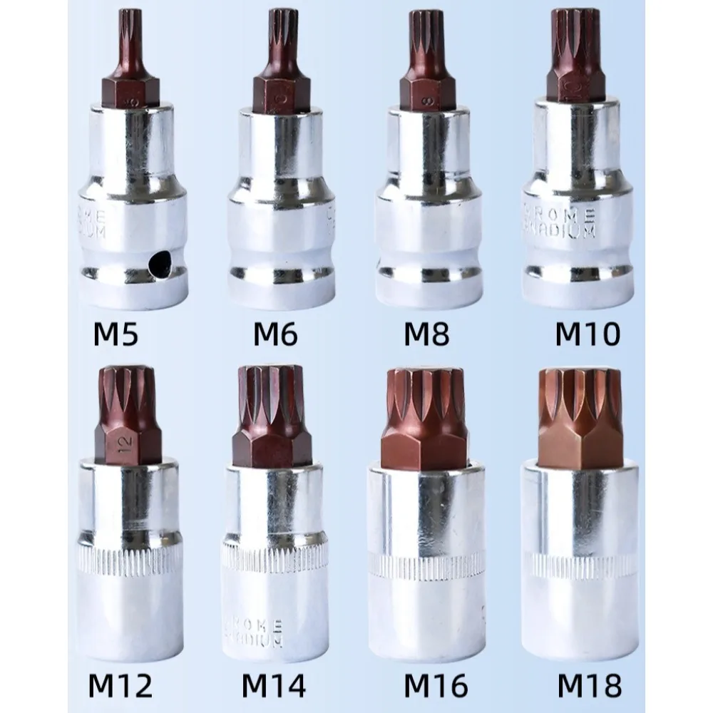 12-Point Triple Square Spline Bit Socket Set M5 M6 M8 M10 M12 M14 M16 M18 1/2inch Drive CR V Steel Bit Socket Set Auto Tool Kit