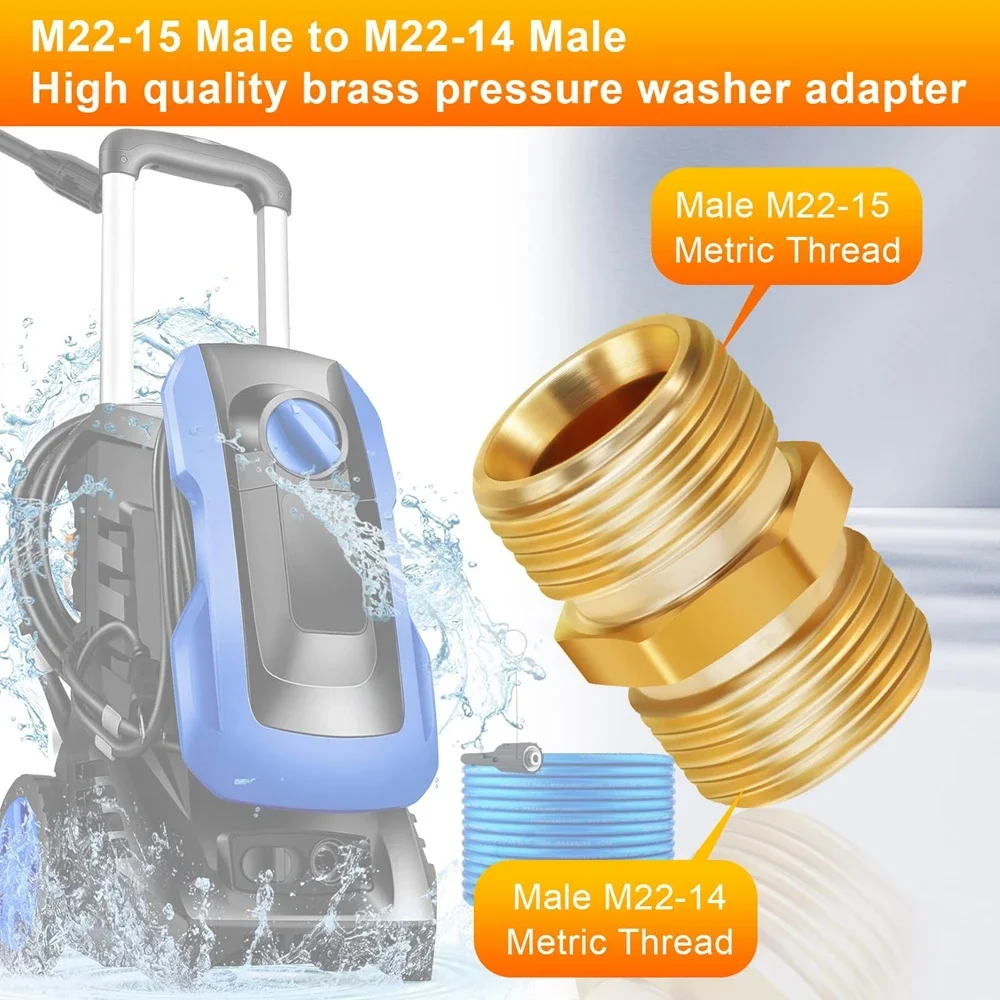 Brass M22 Hose Connector 15mm Female to 14mm Male, High Pressure Washer Extension Coupler Adapter for Power Washer Hose