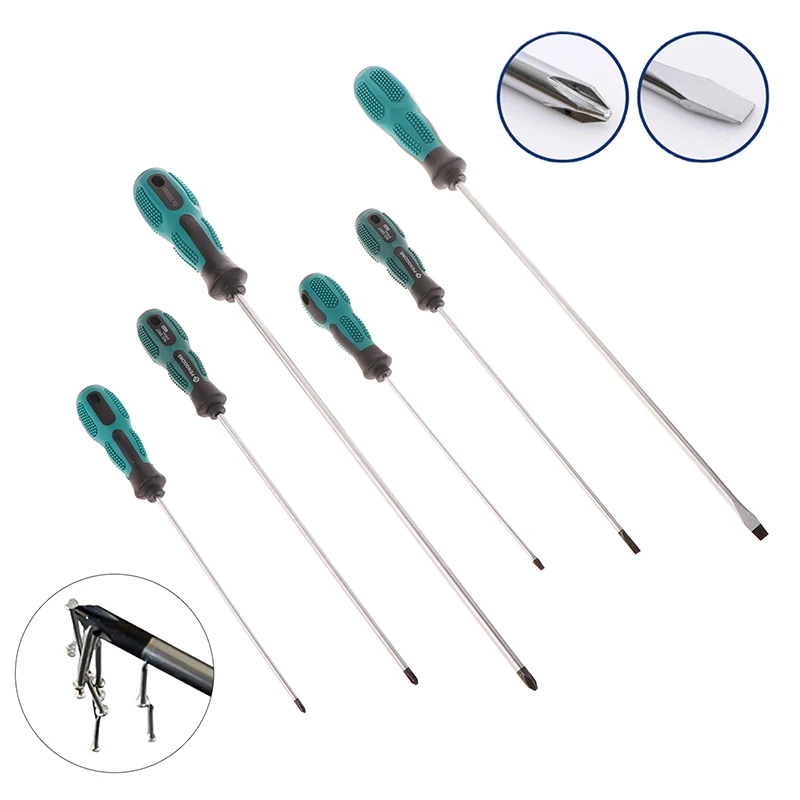 New 1PC Green Rubber Handle Magnetic Screwdriver Long Slotted Screwdriver Installation And Disassembly Repair Hand Tool for Home