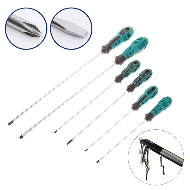 New 1PC Green Rubber Handle Magnetic Screwdriver Long Slotted Screwdriver Installation And Disassembly Repair Hand Tool for Home
