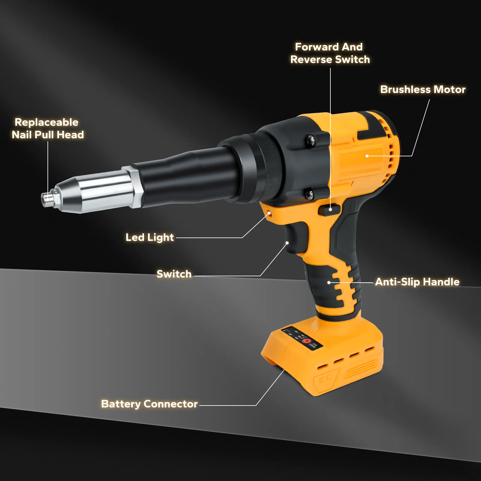 Brushless Electric Rivet Gun Cordless Riveter Tool 2.4-4.8mm Rivet Nut Gun Automatic Riveting Power Tool for Dewalt 20V Battery