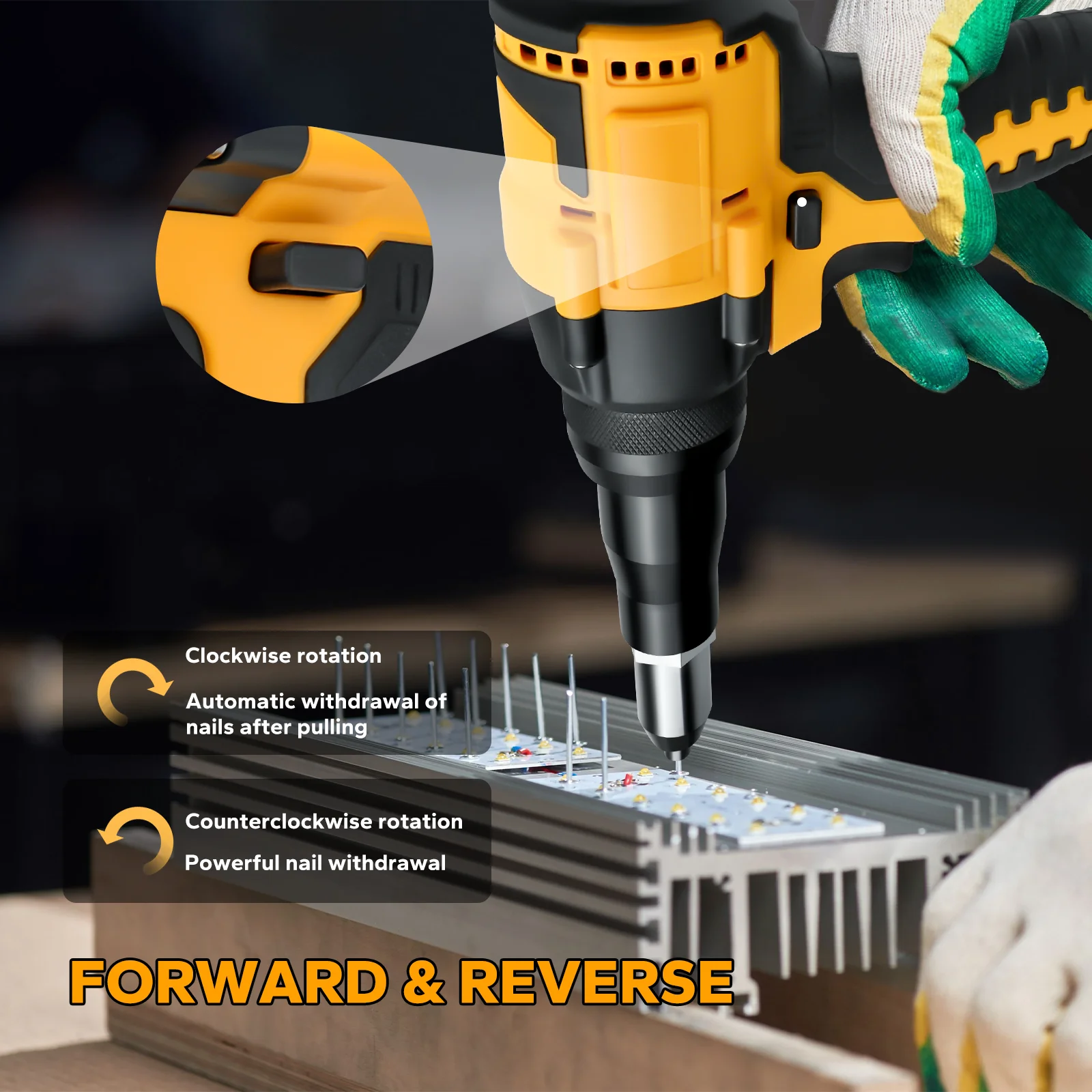 Brushless Electric Rivet Gun Cordless Riveter Tool 2.4-4.8mm Rivet Nut Gun Automatic Riveting Power Tool for Dewalt 20V Battery