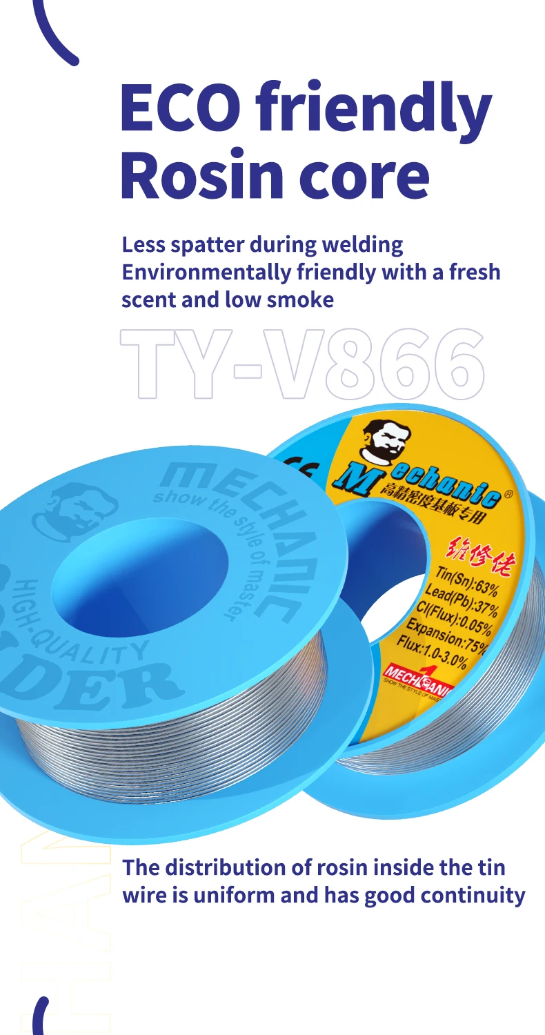 MECHANIC OFFICIAL TY-V866 40g High. Quality Solder Wire Solder Wire 0.2-0.8mm 40g Rosin Core 183°C For Mobile Repair PCB CPU BGA