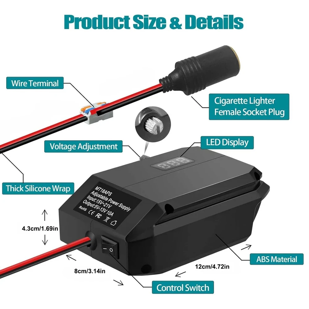 Power Wheel Adapter 18V to 12V Step Down Converter For Makita 18V Li-ion Battery Adapter Cigarette Lighter Adapter