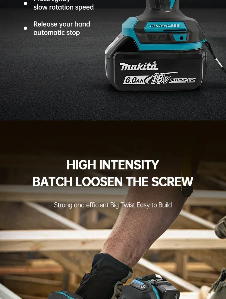 2025 Makita DTD173 bule 18v Brushless Lithium-ion Impact Driver Power Tool Multifunctional Tool, Drill Bit, Power Tool