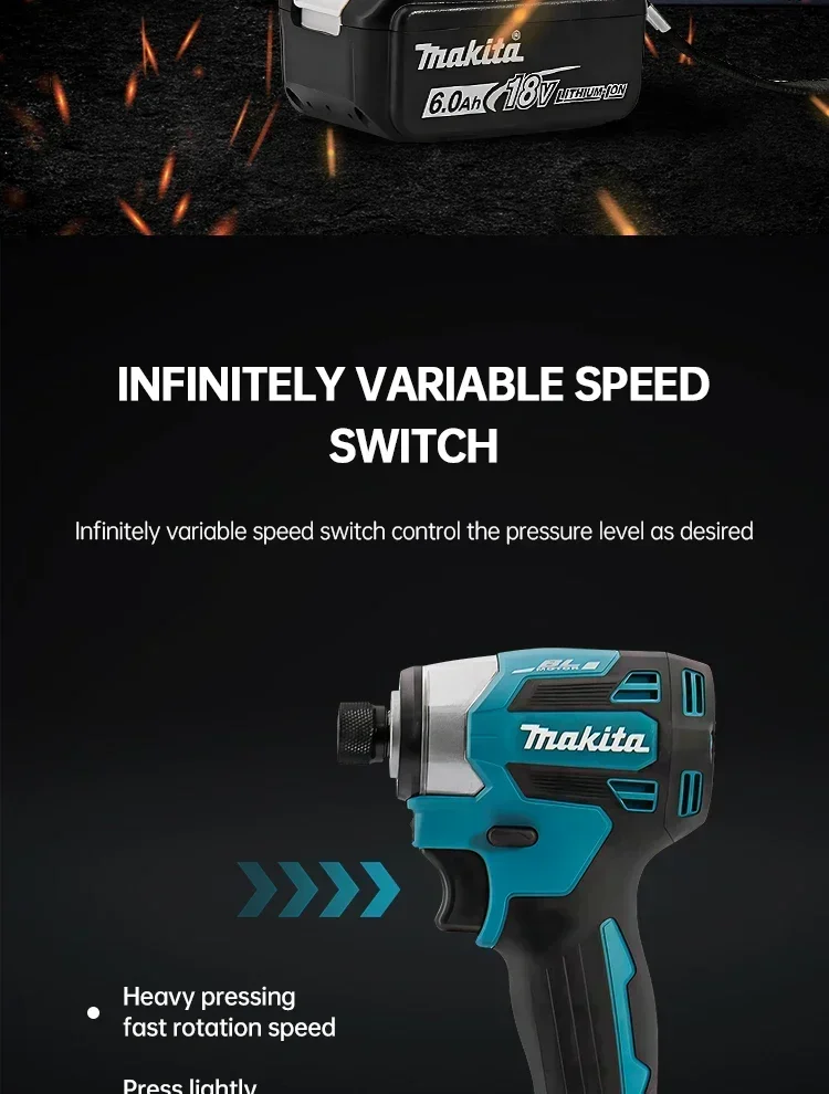 2025 Makita DTD173 bule 18v Brushless Lithium-ion Impact Driver Power Tool Multifunctional Tool, Drill Bit, Power Tool