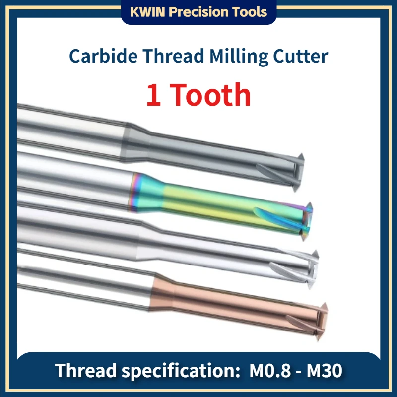 1 Tooth Carbide Milling Thread Endmills 1 Tooth Thread Milling Cutter Tungsten Carbide Steel M0.8 M0.9 M1 M2 M3 M4 M5 M6 M8-M30