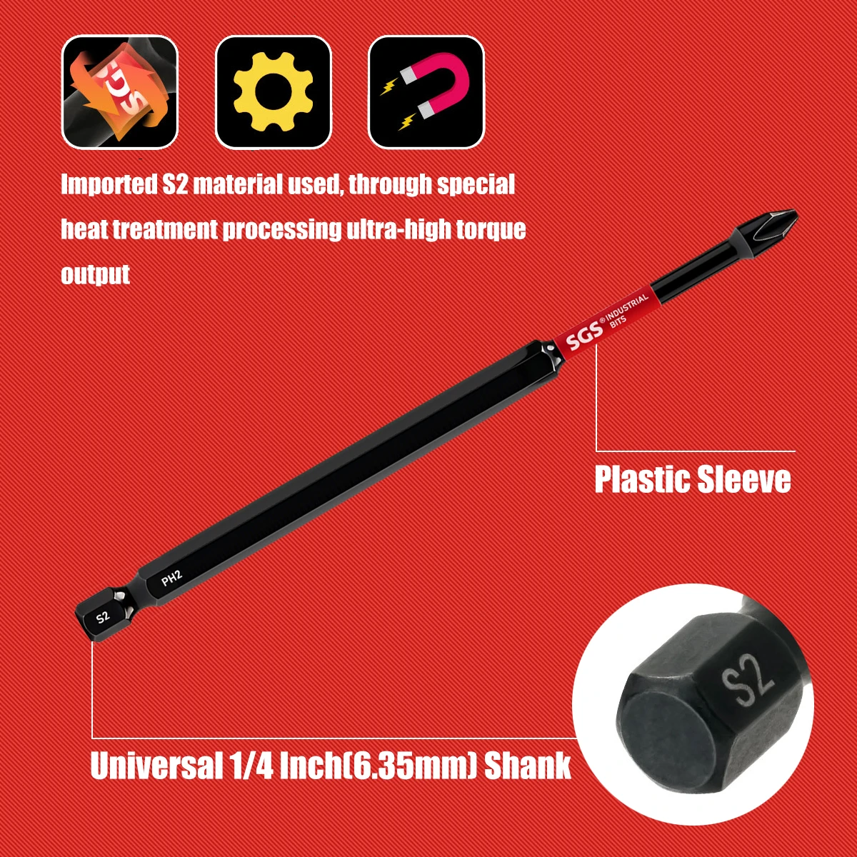 3/5/7 Piece Set 150mm Extended Ph2 Magnetic Phillips Bits S2 Steel Industrial-Grade Impact-Resistant Electric Screwdriver Replacement Bits