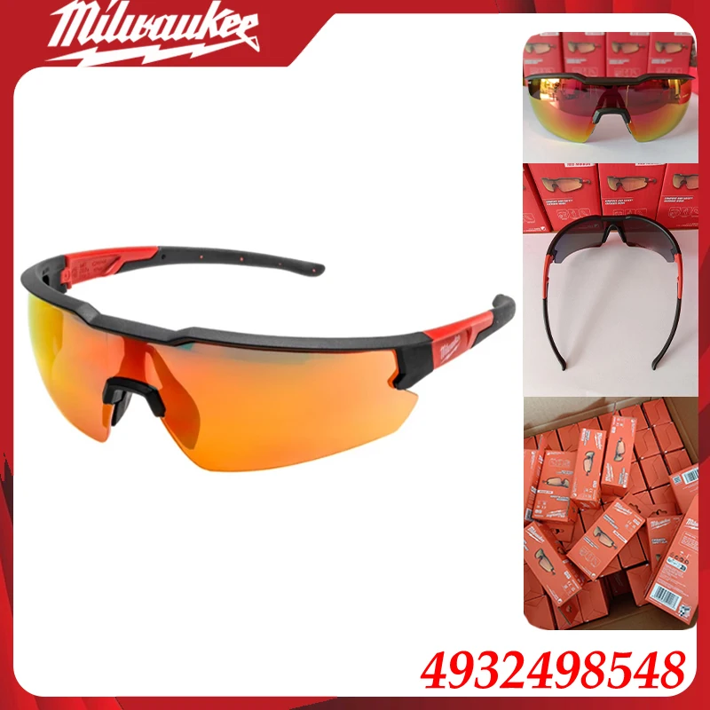 Milwaukee 4932498548 Safety Glasses, Anti-Scratch Anti-Fog Orange Mirror Lens Protective Eyewear for Work & Outdoor