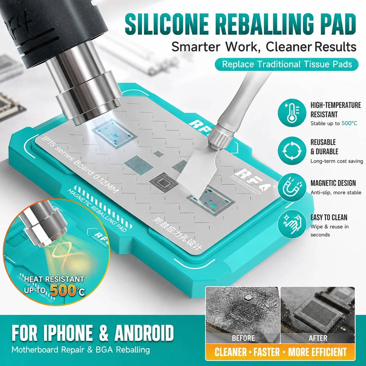 RF4 RF-MRP Magnetic Reballing Pad 500°C Heat Resistant Silicone Anti Slip for iPhone Android BGA Stencil Motherboard Soldering