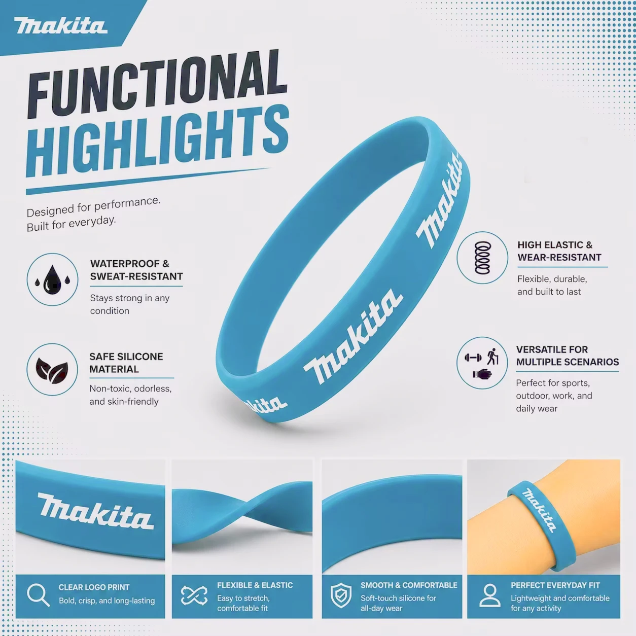 Makita Tool Decor Couple Basketball Sports Wristband Fitness Rubber Bracelet