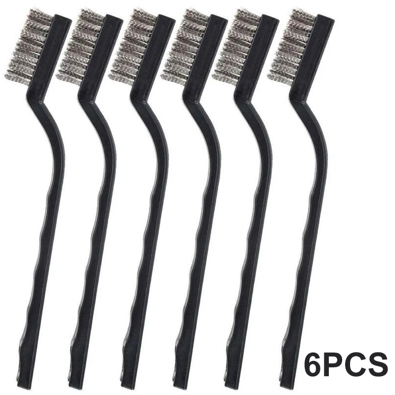 Stainless Steel Wire Brush Set Of 6 Small Hand Scrub Brushes For Cleaning Rust Metal Parts And Machinery 5.1 Inch