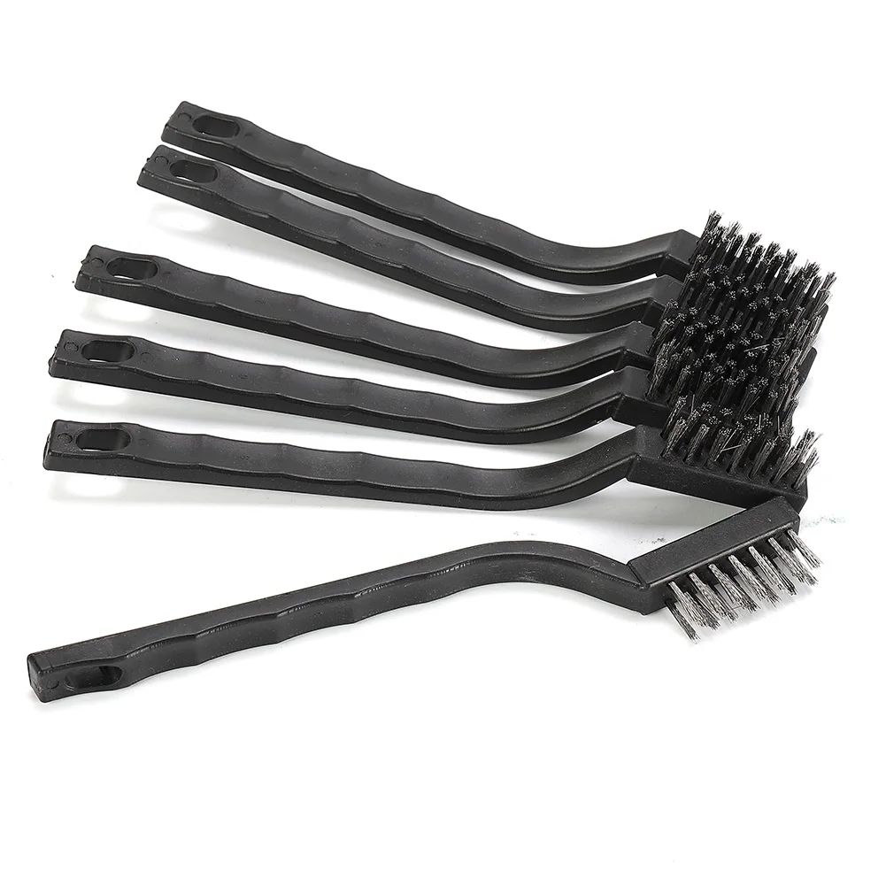Stainless Steel Wire Brush Set Of 6 Small Hand Scrub Brushes For Cleaning Rust Metal Parts And Machinery 5.1 Inch