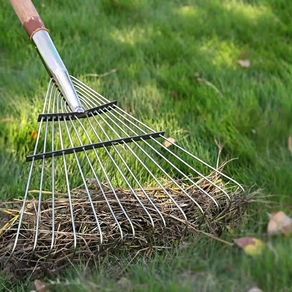 Adjustable Fan-Shape Lawn Rake Head 3.0mm Thickened Steel Tines for Leaf  Debris Collection