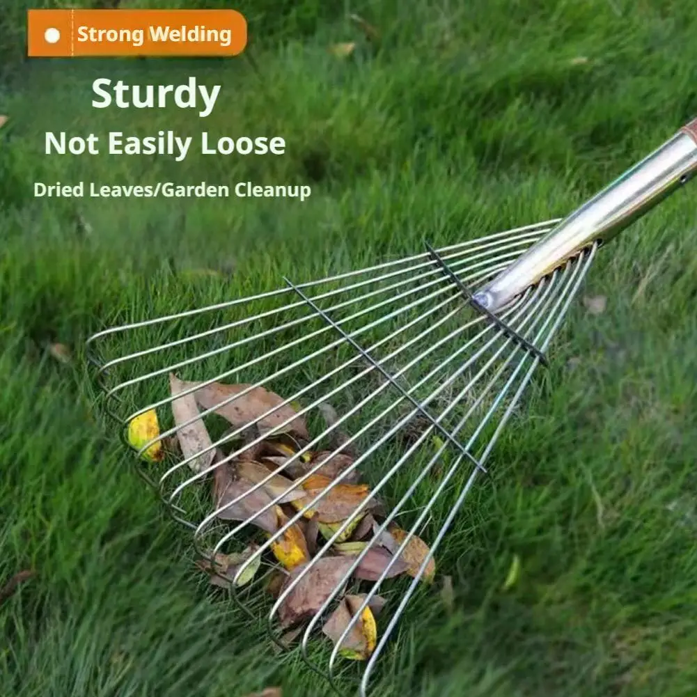 Adjustable Fan-Shape Lawn Rake Head 3.0mm Thickened Steel Tines for Leaf  Debris Collection