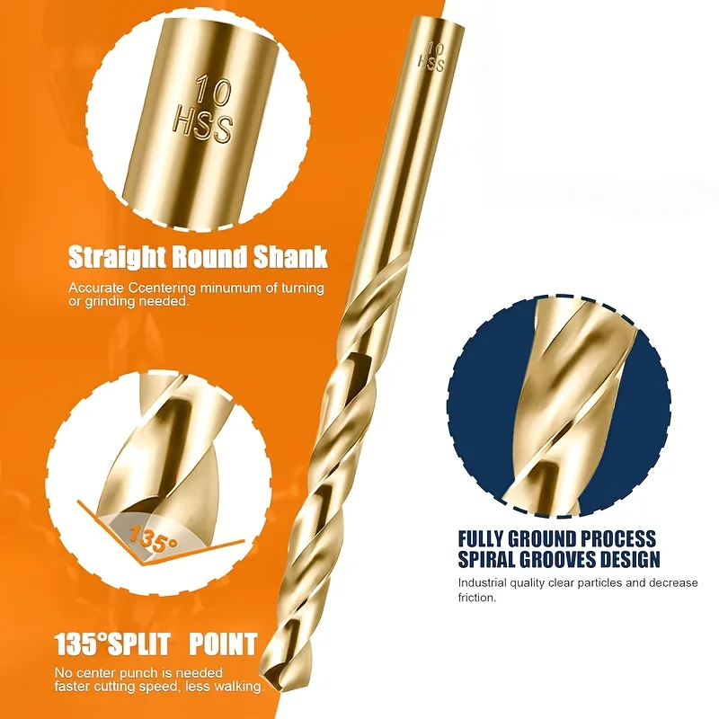 19-Piece（Boxed version） M35 HSS Drill Bit Set, High Strength Bits for Metal, Stainless Steel, Wood & Plastic, Quick Change