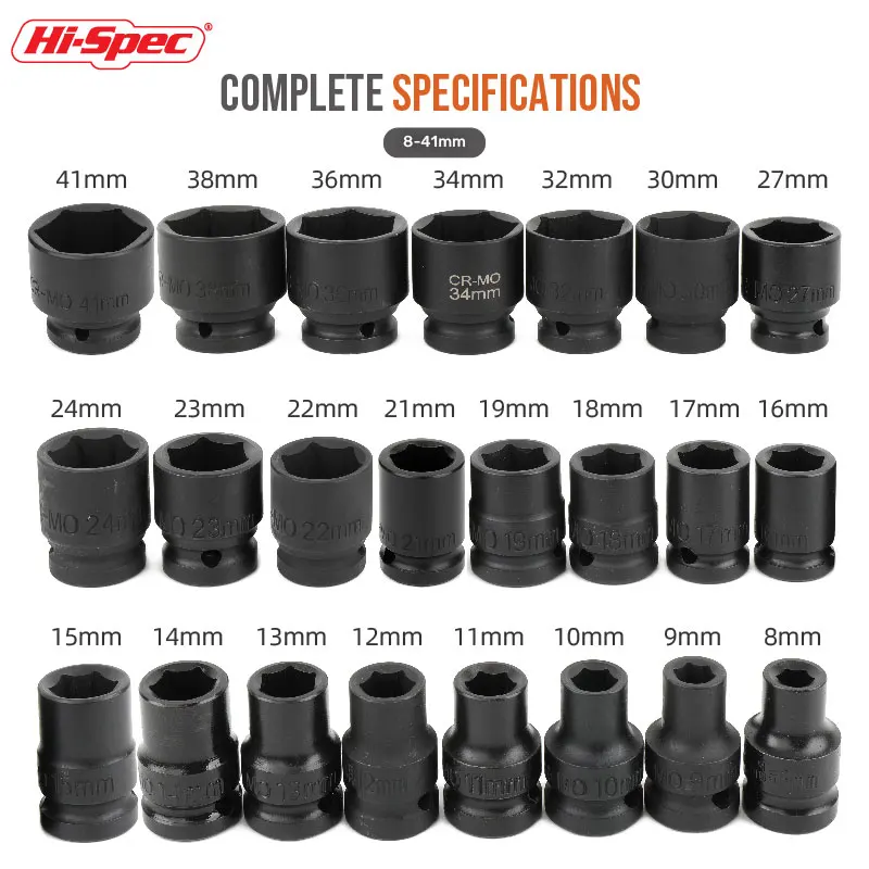 Heavy Duty 1/2' Drive Hexagon Impact Socket Shallow Metric Sockets for Impact Driver High Torque CR-MO Tools for Auto Repair