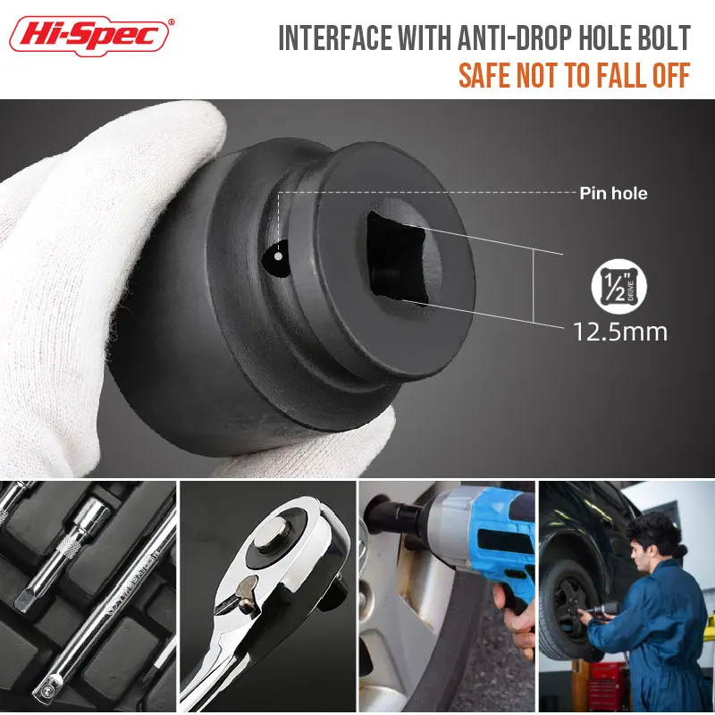 Heavy Duty 1/2' Drive Hexagon Impact Socket Shallow Metric Sockets for Impact Driver High Torque CR-MO Tools for Auto Repair