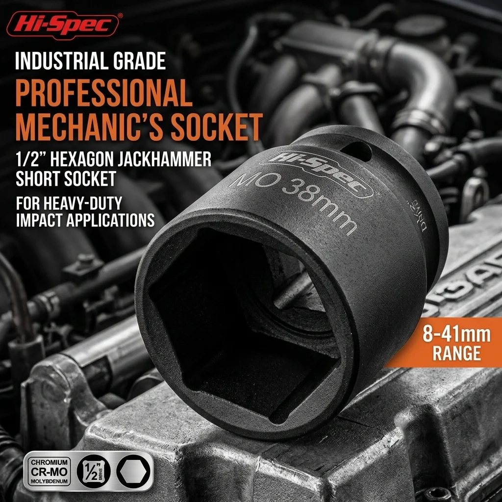 Heavy Duty 1/2' Drive Hexagon Impact Socket Shallow Metric Sockets for Impact Driver High Torque CR-MO Tools for Auto Repair