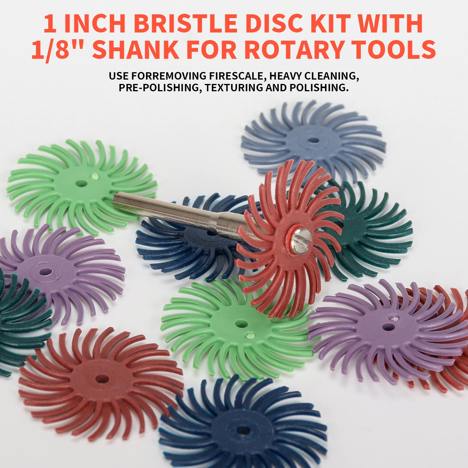 SI FANG 10pcs 1 Inch Radial Bristle Detail Polishing Wheel Kit with 2.35/3mm Shank Abrasive Brush for Rotary Tool Accessories