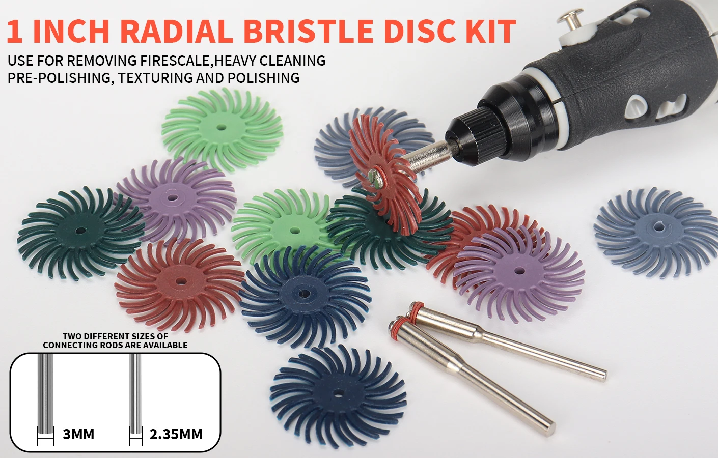 SI FANG 10pcs 1 Inch Radial Bristle Detail Polishing Wheel Kit with 2.35/3mm Shank Abrasive Brush for Rotary Tool Accessories