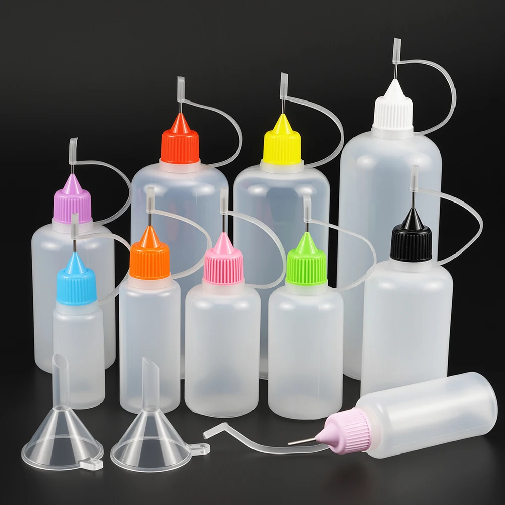 5pcs 10ml-120ml Precision Tip Applicator Bottles NeedleTip Squeeze Glue Bottles with 2 Mini Funnels for DIY Paint Paper Quilling
