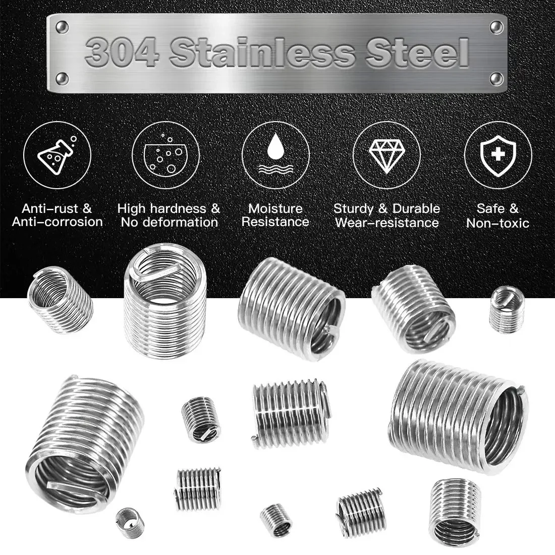 Wire Thread Insert M3 M4 M5 M6 M8 M10 M12 Fastening Thread Insert Stainless Steel Spiral Wire Screw Sleeve Wear Repair Kit