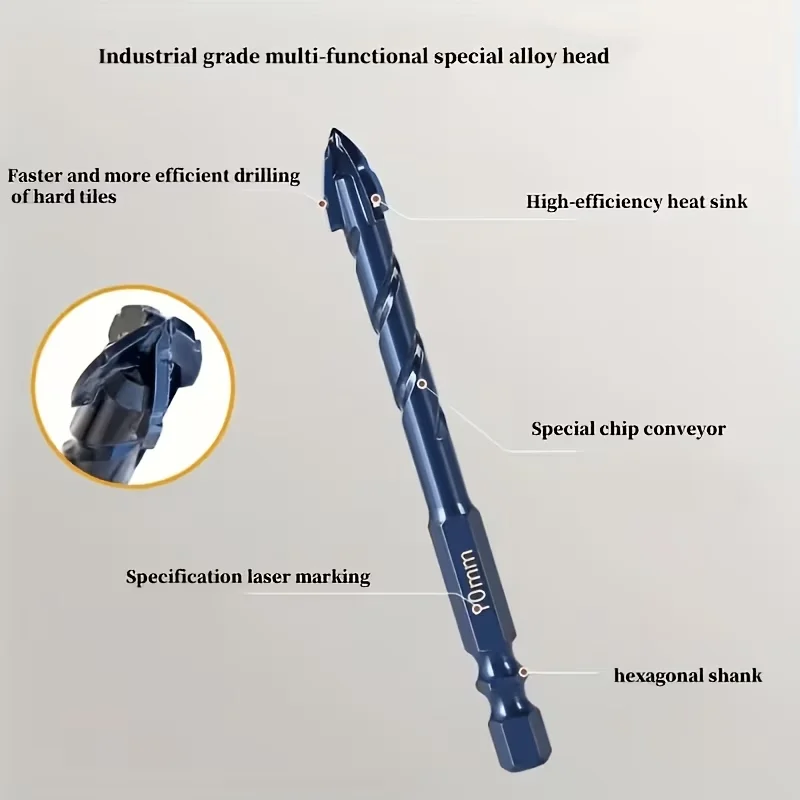 3-Pack Tungsten Carbide Masonry Drill Bits, Hex Shank Serrated Bit for Tile Glass Brick Concrete Ceramic Wood Drilling