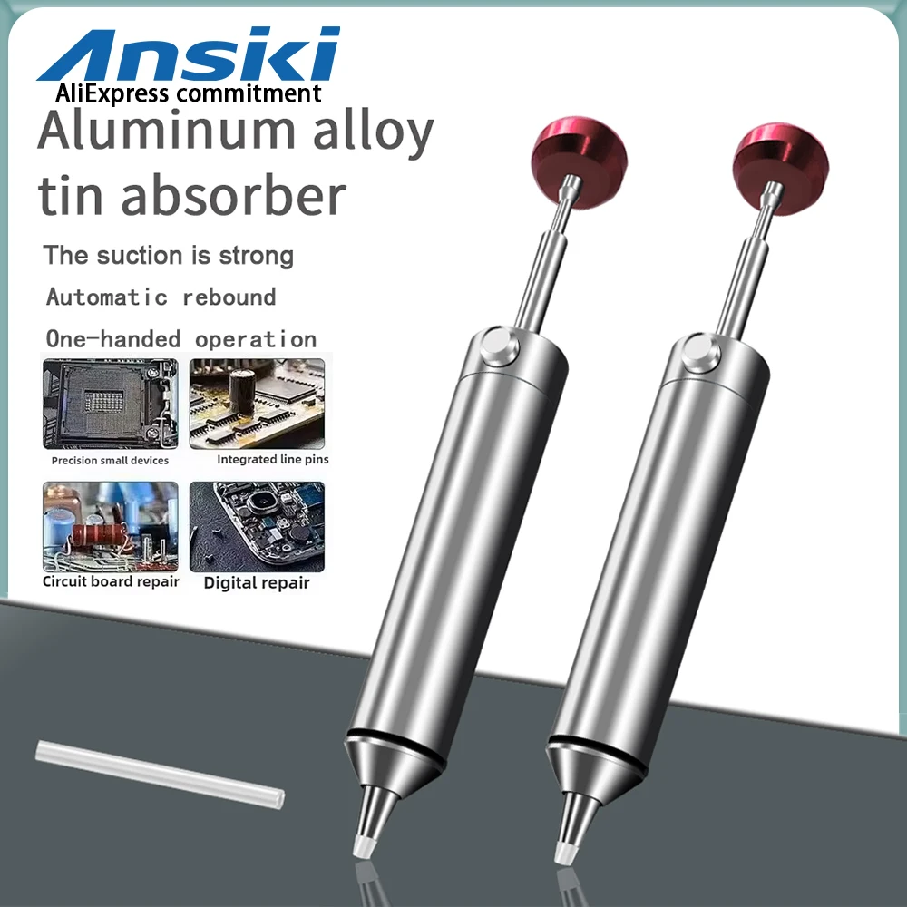 ANSIKI MJF-D9 Solder Sucker Aluminum Alloy Desoldering Pump Manual Vacuum Suction Tin Gun for PCB Component Welding Repair Tool