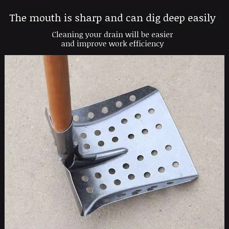 Manganese Steel Hollow Shovel Professional Sewer Cleaning Shovel Perforated Sludge Shovel Dredge Spoon for Drain Ditch Manhole