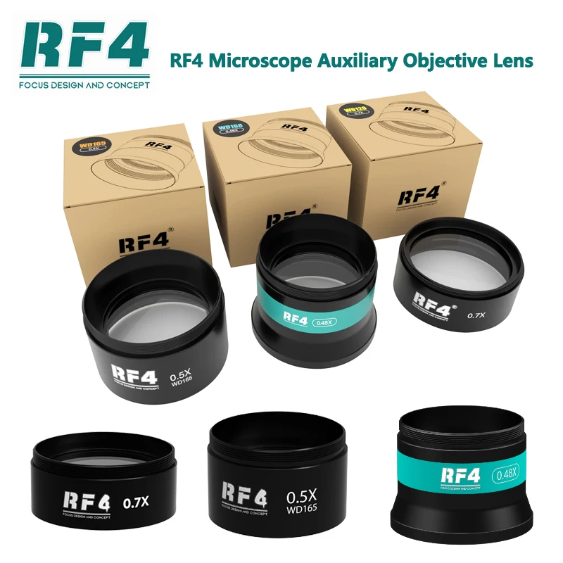 RF4 WD165 0.5X 0.7X 0.48X 0.3X Auxiliary Microscope Objects Lens for Trinocular Stereo Zoom Barlow Camera Glass Lens Tools