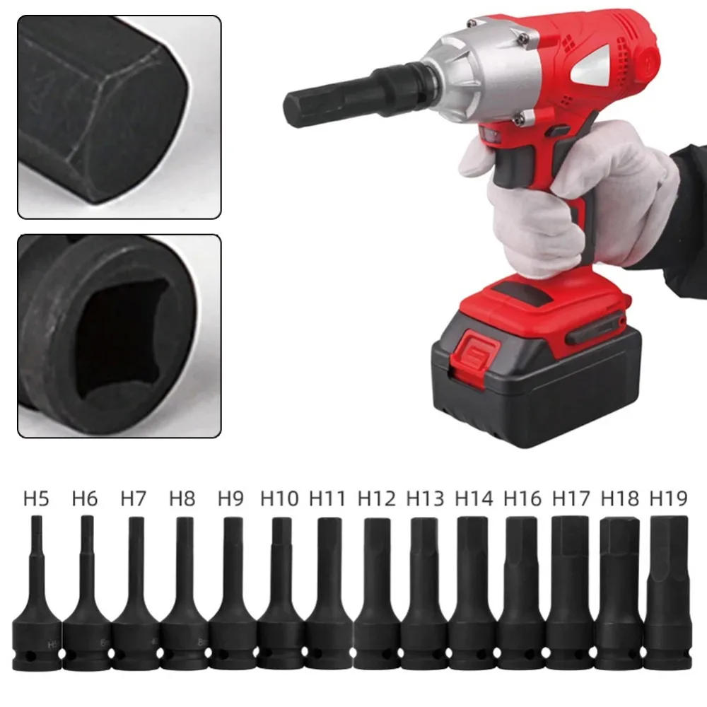 1/2inch Impact Hex Socket Electric Drill Socket Adapter Air Impact Wrench Hex Head Socket H4~H22 Screw Tap Socket Adapter