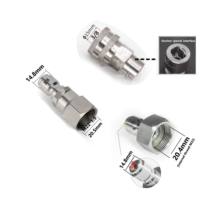 Pressure Washer Swivel Adapter 3/8 Quick Plug Set for Karcher Hose to 3/8 Quick Connect 5000 PSI