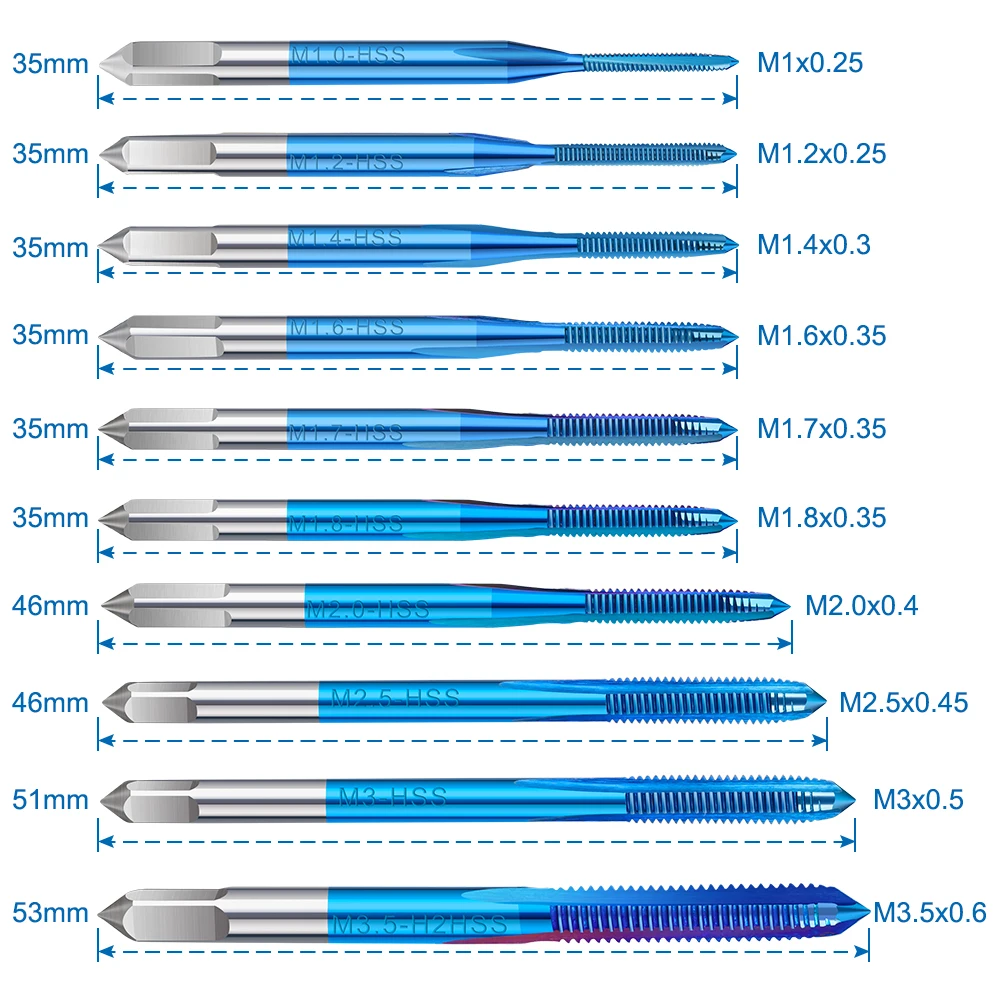 XCAN 10/11pcs Metric Tap HSS Thread Tap Drill M1-M3.5 Straight Flute Machine Screw Tap Adjustable Tap Wrench M1-M8 Tapping Tool